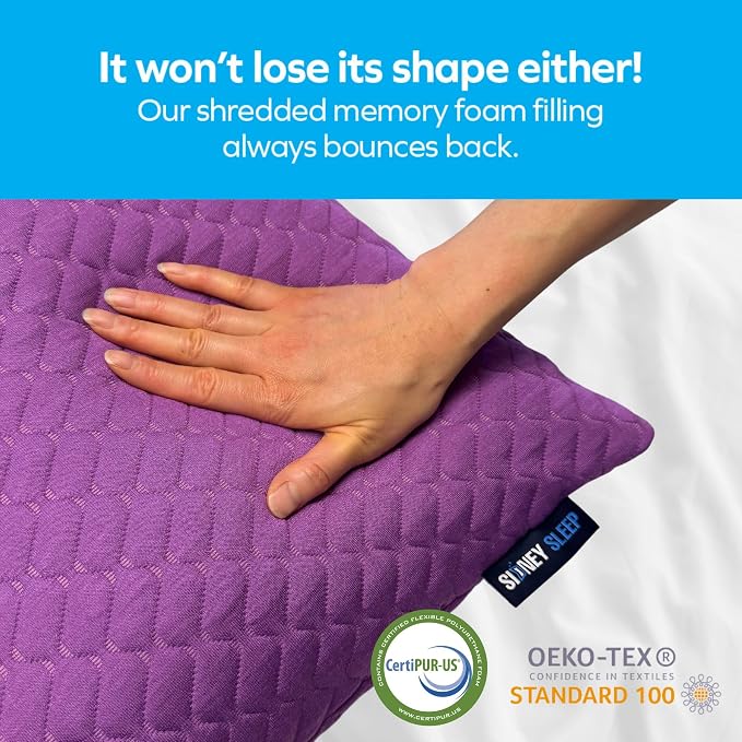 Sidney Sleep Adjustable Bed Pillow for Neck and Shoulder Support with Extra Shredded Fill - Cervical Contour Pillow for Side and Back Sleepers. Standard Size 19" x 26" CertiPUR-US Certified (Magenta)