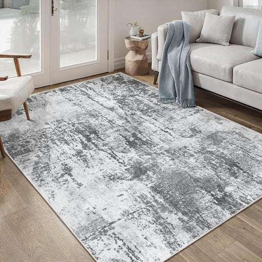 Ciicool Abstract Area Rug Indoor, 3x5 Washable Entryway Rug, Modern Soft Throw Rug with Non-Slip Backing Ideal for Bedroom Living Room Entrance Kitchen, Non-Shedding Low-Pile Floor Carpet Doormat Gray
