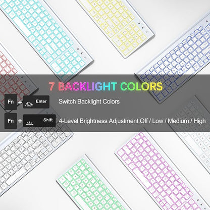 Wireless Backlit Keyboard and Mouse Ultra Slim Combo, TopMate 2.4G Silent Compact 2400DPI Mouse and Scissor Switch Keyboard Set, Batteries Included, for PC/Laptop/Windows/Mac/Gaming - BL Matte White