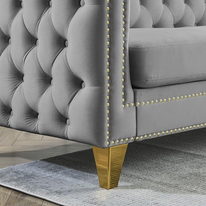 mikibama 58" Velvet Loveseat Sofa Couch for Living Room,Button Tufted 2 Seater Couches with Nailhead Trims,Modern Upholstered 2-seat Sofas with Golden Metal Legs for Bedrooom,Office