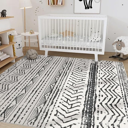 Nakagishi Black Rug Living Room 5X7: Washable Boho Large Neutral Soft Rug Modern Stain Resistant Moroccan Indoor Non-Slip Carpet for Bedroom Kids Playroom Office Dining Room Classroom Dorm