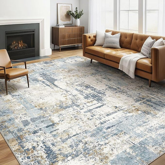 6x8 Area Rug Living Room: Washable Large Abstract Modern Soft Rugs Stain Resistant Indoor Floor Non Slip Accent Carpet for Bedroom Nursery Playroom Office Dining Room Dorm Home House- Light Blue
