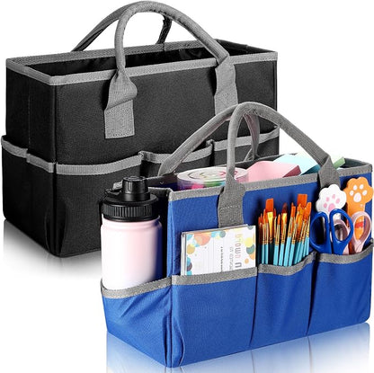 Tellingyou 2 Pcs Art Craft Tote Bag Teacher Craft Organizers and Storage Bag Desktop Tote Supply 600d Oxford Classroom Organizer Caddy Gift for Crafters Christmas Office(Black, Blue)