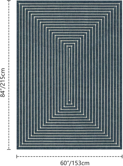 Latte&Fog 5x7 Area Rugs for Living Room Bedroom, Blue Modern Abstract Washable Rug, Boho Non Slip Low Pile Carpet for Indoor Dining Room, Dorm, Classroom, College Dorm, Farmhouse and Kids Room - Blue