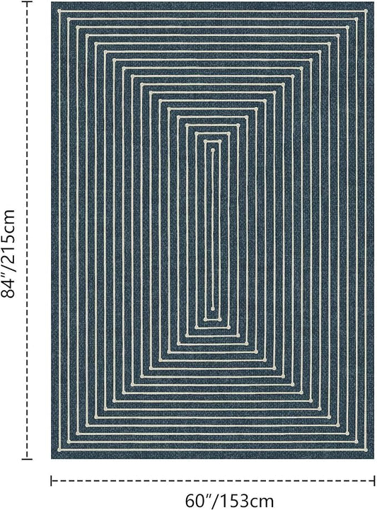 Latte&Fog 5x7 Area Rugs for Living Room Bedroom, Blue Modern Abstract Washable Rug, Boho Non Slip Low Pile Carpet for Indoor Dining Room, Dorm, Classroom, College Dorm, Farmhouse and Kids Room - Blue
