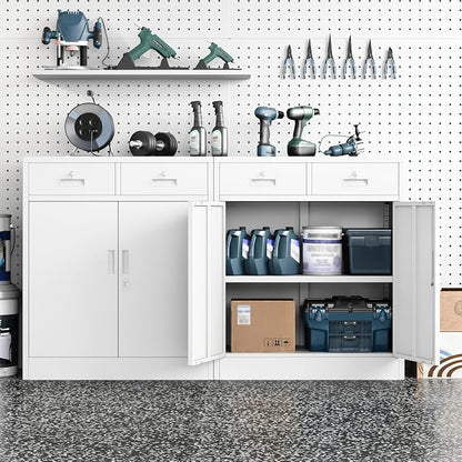 Metal Storage Cabinet, 36 Inch Tall Locking Cabinet with 2 Doors and 2 Drawers, Metal Cabinets with Adjustable Shelf, Garage Cabinets for Kitchen,Garage,Warehouse, White