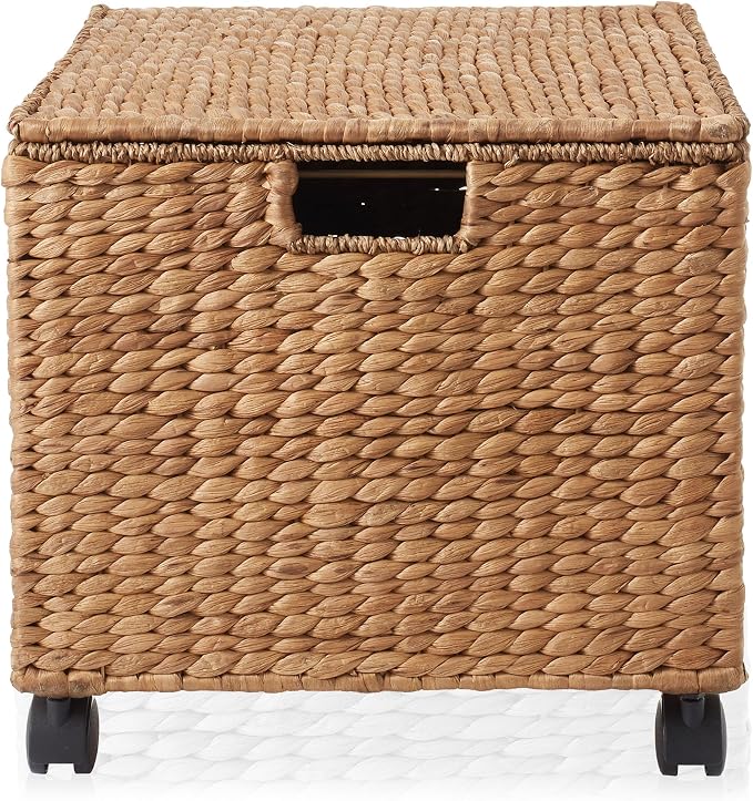 Casafield Rolling Filing Cabinet, Cinnamon - Water Hyacinth File Organizer with Lid and Locking Wheels, Home Office Storage for Hanging Folders