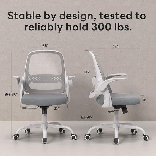 amseatec Office Chair，Ergonomic Mesh Desk Chair,Flip-Up Arms,Adjustable Height,Breathable Mesh Back & Thick Cushion Seat,360°Swivel Rolling Computer Chair,BIFMA Certified,Supports 300 lbs(Gray)