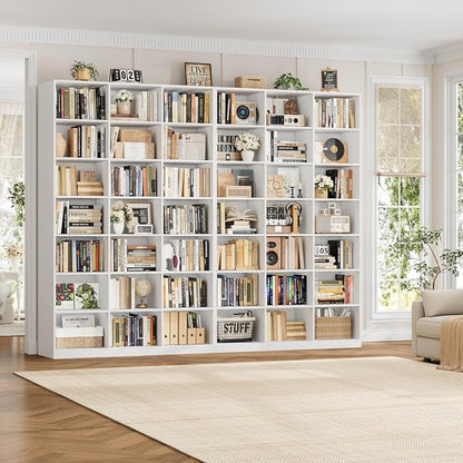 HOSTACK 86" H Triple Wide Bookshelf and Bookcase, 7 Tier Tall Bookshelf with Storage, Large Bookcase with 21 Open Display Storage Shelves, Wood Book Shelf Media CD DVD Storage for Living Room, White