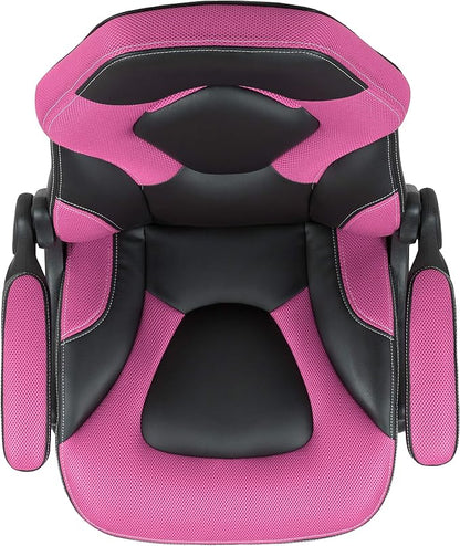 Flash Furniture X10 High-Back LeatherSoft Racing Style Gaming Chair with Flip-Up Arms, Ergonomic Padded Swivel Computer Chair, Pink/Black