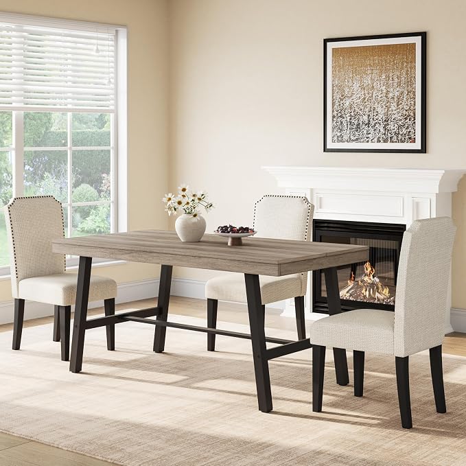GarveeHome Industrial Dining Table for 2-4, 55" Heavy Duty Rectangular Kitchen Table with 2"×2" Metal Legs, Small Space Dining Table for Kitchen, Dining Room (Grey Walnut, 55" Non-extendable)