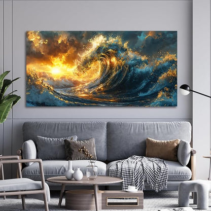 Canvas Wall Art Decor Sunshine Wave Canvas Wall Art For Living Room Decor Oversized Gold Modern Abstract Aesthetics Wall Art Decor Canvas Prints Artwork For Bedroom Office Wall Decor 29 X 58 Inch