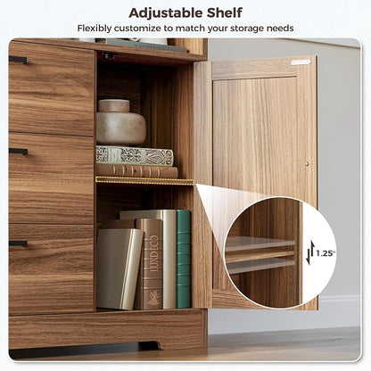 IRONCK Bookshelf, 70.9 Inch Tall Bookcase, Book Shelf with Doors and 3 Drawers, 3-Tier Bookshelves with 6 Open Cubes for Home Office, Living Room, Study