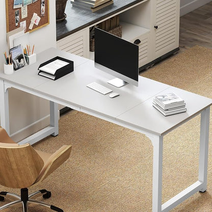 NSdirect Large Office Desk for Home Office, Large 63” Computer Desk Table, Wide Writing Study Desk for 2 Person, Metal Sturdy Frame Thicker Steel Legs,Warm White
