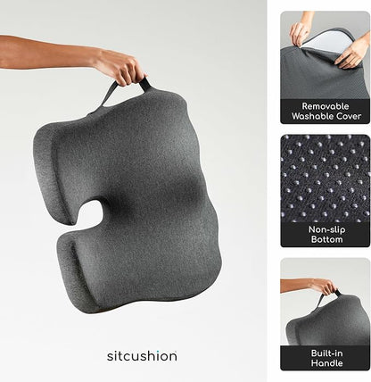 SitCushion Orthopedic Coccyx Cushion for Tailbone Pain Relief, Sciatica and Back Pain – X Large Memory Foam Seat Cushion for Office Chairs, Car – Ergonomic Pillow with Removable Spare Cover (Green)