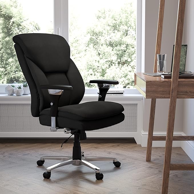 Flash Furniture Hercules Series Swivel Office Chair with Extra Wide Seat, Ergonomic High-Back Executive Chair with Padded Seat and Arms, Black