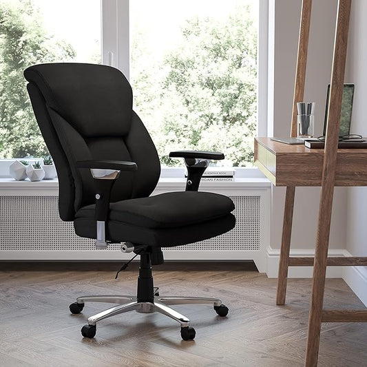 Flash Furniture Hercules Series Swivel Office Chair with Extra Wide Seat, Ergonomic High-Back Executive Chair with Padded Seat and Arms, Black
