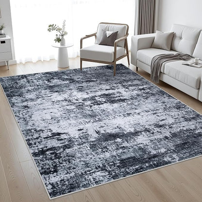 10x12 Area Rug Living Room Rug: Washable Modern Abstract Soft Thin Rug Indoor Floor No Slip Stain Resistant Carpet for Bedroom Dining Room Farmhouse Nursery Home Office - Black