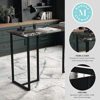 Martha Stewart Eli Home Office Desk with Glass Top and Steel Frame, Oil Rubbed Bronze
