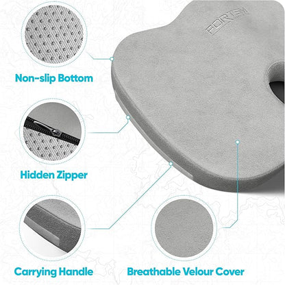 FORTEM Seat Cushion, Office Chair Cushion, Memory Foam Car Seat Cushions, Sciatica Coccyx Tailbone Pain Relief, Chair Cushions for Back Support, Sitting Pad for Gaming, Washable Cover, Non Slip