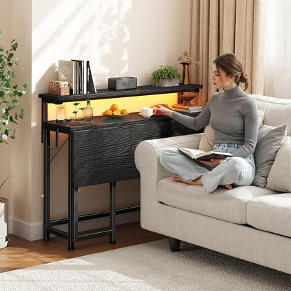 DurayLoly Folding Table with RGB Light for Small Space, 39.4" Folding Computer Desk for Space Saving Sofa Table for Couch, Home Work Office Desk with Monitor Stand, Easy to Fold with Hooks,Black