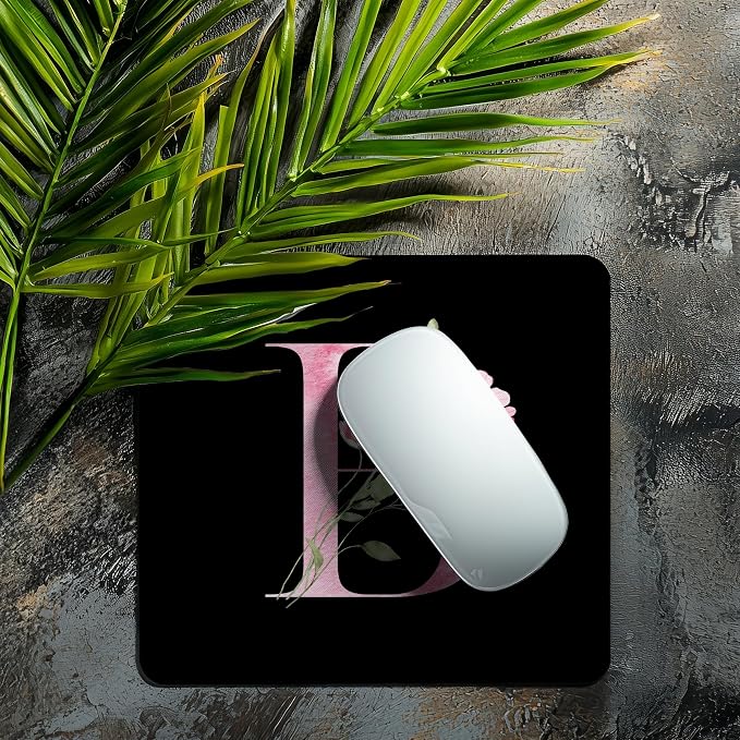 Mouse Pad Pinks Flowers Initial Letters Mousepad Desktop Laptop Computer Accessories Home Office Gaming Work Desk Computer Non-Slip Rubber Monogram Floral Alphabet A-Z mousepad (B)