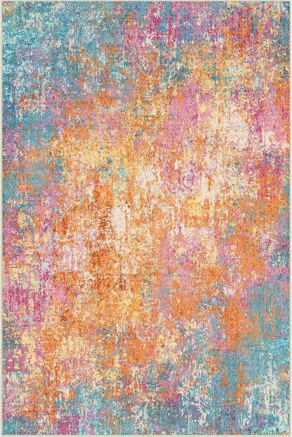 RELEANY Washable Area Rugs 5'x7' Non-Slip Modern Abstract Soft for Living Room Entryway Bedroom Kitchen, Print Pattern, Orange Blue Pink Yellow Colorful