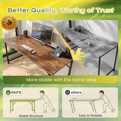 PRAISUN 47 Inch Computer Desk, Home Office Desk with Spacious Desktop, Modern Gaming Desk, Writing Study Table for Bedroom, Small Spaces, Work from Home Desk with Metal Frame, Rusitc Brown