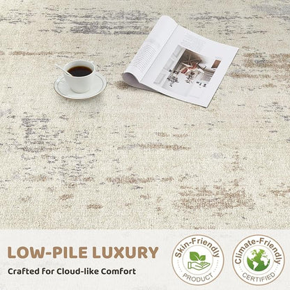 UERMEI 10x14 Washable Area Rug - Neutral Modern Abstract Living Room Rugs, Non-Slip Soft Large Indoor Floor Carpet for Bedroom Home Office & Under Dining Table Decor, Light Brown/Gray