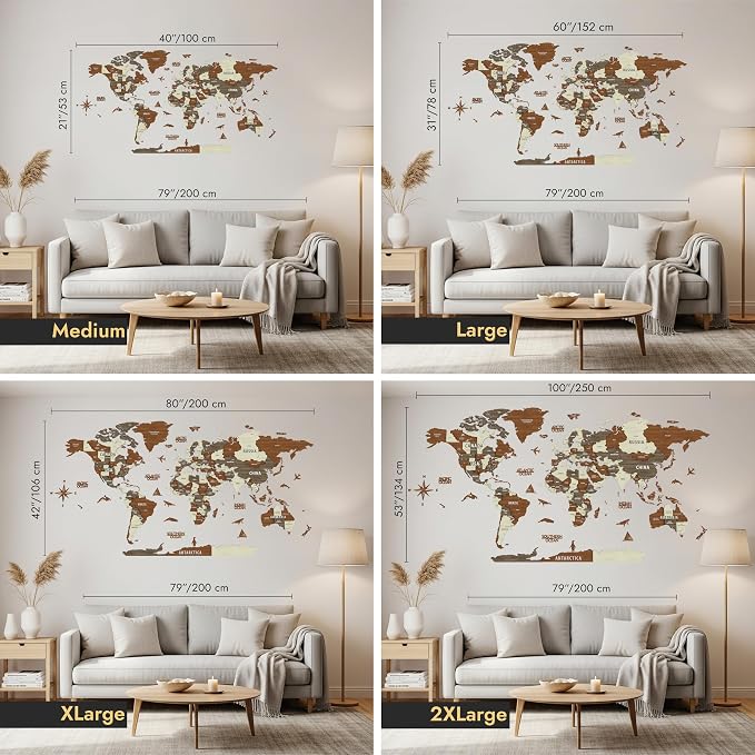 Colorfull Worlds, Multilayer 3D Wooden World Map, Travel Map States and Capitals, Wall Decor For New House, Gift For Travelers, Office Decor, Birthday Present,Living Room Decoration (L, Mixed)