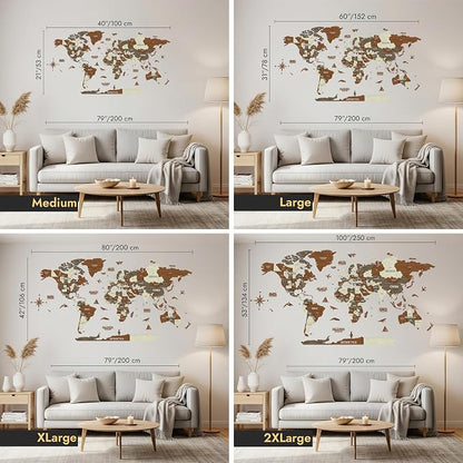 Colorfull Worlds, Multilayer 3D Wooden World Map, Travel Map States and Capitals, Wall Decor For New House, Gift For Travelers, Office Decor, Birthday Present,Living Room Decoration (2XL, Mixed)