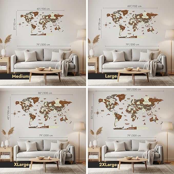 Colorfull Worlds, Multilayer 3D Wooden World Map, Travel Map States and Capitals, Wall Decor For New House, Gift For Travelers, Office Decor, Birthday Present,Living Room Decoration (M, Mixed)