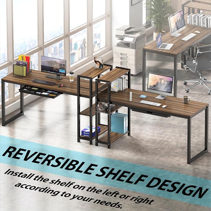 SHW 46-Inch Home Office Mission Computer Desk with Side Shelf and Drawer, Walnut