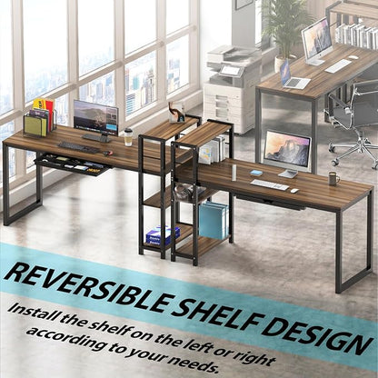 SHW 46-Inch Home Office Mission Computer Desk with Side Shelf and Drawer, Walnut
