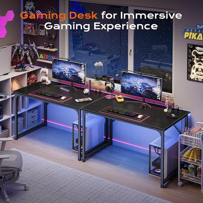 PRAISUN 40 X 24 Inch Computer Desk with Power Outlets & USB-C Port, Office Desk with Deeper Desktop, Study, Bedroom, Writing Work from Home Table, Metal Frame, Black