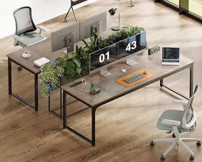 Coleshome 71 x 24 Inch Computer Desk with USB Ports, Large Office Desk, Long Study Student Writing Desk, Grey Oak