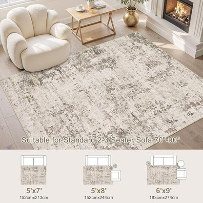 UERMEI 6x9 Area Rug Living Room Rugs - Washable Neutral Modern Abstract Soft Thin Large Rug Indoor Floor No Slip Rug Carpet for Bedroom Under Dining Table Home Office Decor - Dark Brown