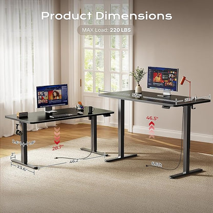 Huuger Electric Standing Desk with Power Outlets and USB-C Port, 55 X 24 Inch Height Adjustable Desk, Sit Stand Desk for Home Office, Computer & Gaming Desk with 4 Presets, Stable Steel Frame, Black