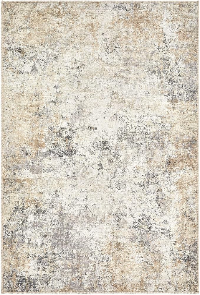 UERMEI 2x3 Entryway Area Rug: Washable Neutral Modern Abstract Small Rug - Non-Slip Low Pile Throw Indoor Carpet for Entrance Kitchen Front Door Mat Bathroom Entry Kids Room - Golden Grey