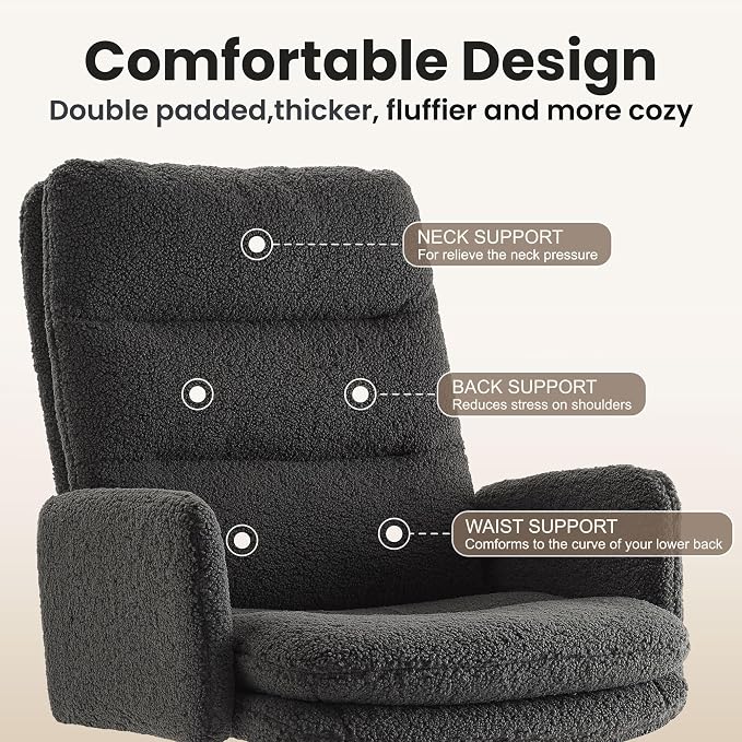 IWMH Swivel Office Desk Chair, High-Back Armchair with Wheels, Height Adjustable Home Office Chair with Armrests,Upholstered Computer Task Chair, Leisure Armchair Cashmere (Dark Grey)