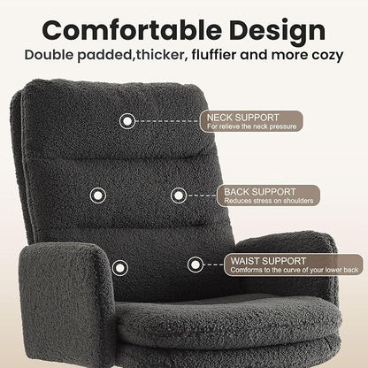 IWMH Swivel Office Desk Chair, High-Back Armchair with Wheels, Height Adjustable Home Office Chair with Armrests,Upholstered Computer Task Chair, Leisure Armchair Cashmere (Dark Grey)
