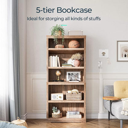 LINSY HOME 5-Shelf Bookcase, Bookshelves Floor Standing Storage Shelves 68 in Tall Bookcase Home Decor Furniture for Home Office, Living Room, Bed Room - Dark Brown