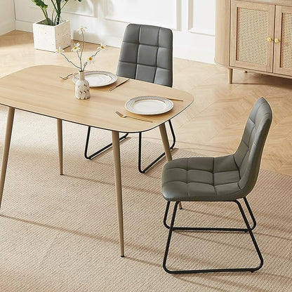 HIPIHOM 47.2'' Modern Dining Table Set for 4 - Wood Table with Cat Scratch Resistant Surface & 4 Gray Leather U-Shaped Chairs, Kitchen & Dining Room Furniture, Ideal for Small Spaces