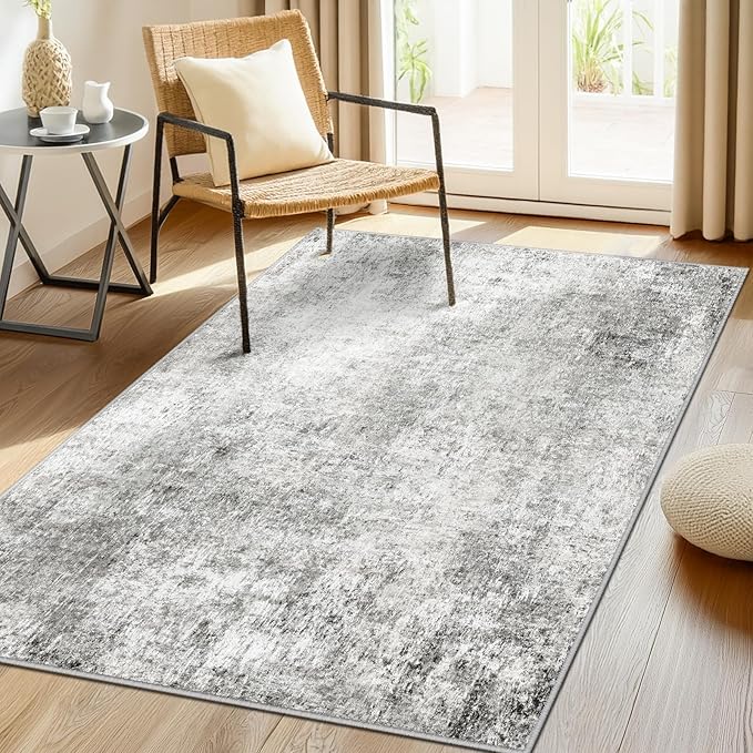 RELEANY Washable Area Rugs 3'x5' Non-Slip Modern Abstract Soft for Living Room Entryway Bedroom Kitchen, Print Pattern, Gray White Grey