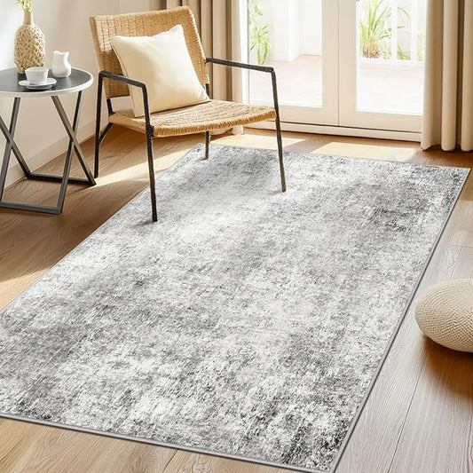 RELEANY Washable Area Rugs 3'x5' Non-Slip Modern Abstract Soft for Living Room Entryway Bedroom Kitchen, Print Pattern, Gray White Grey