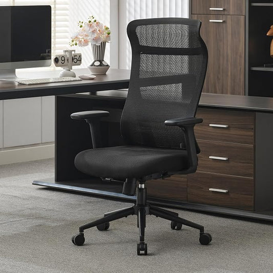 Qulomvs Mesh Ergonomic Office Chair Home Office Desk Chair with Headrest Height Adjustable Computer Executive Desk Chair with Wheels 360 Swivel Task Chair