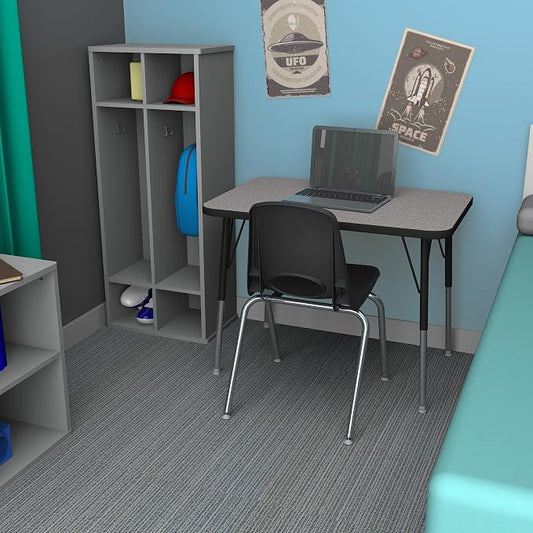 FDP Rectangle Activity School and Office Table (24 x 36 inch), Standard Legs with Swivel Glides, Adjustable Height 19-30 inches Quick Ship Single Box - Gray Top and Navy Edge