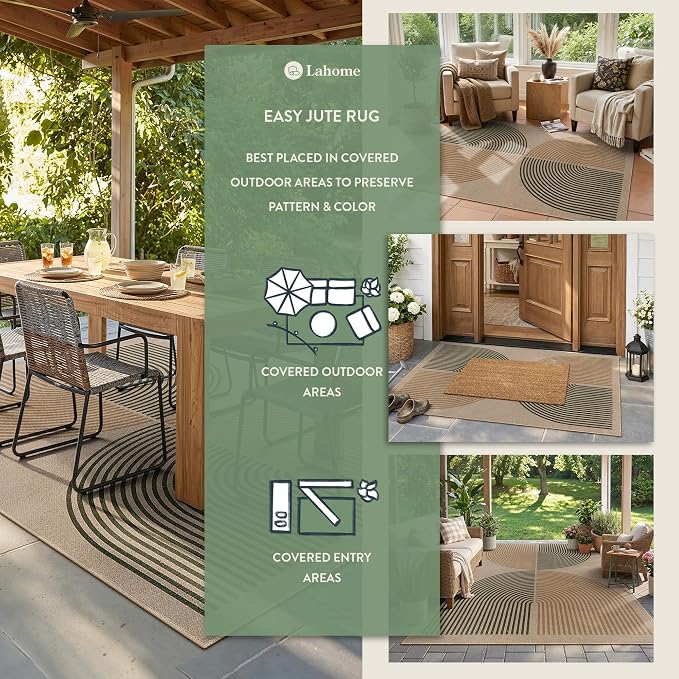 Lahome Modern Rainbow Easy Jute 3x5 Patio Rug, Washable Rugs for Entryway Farmhouse Non Slip Indoor Door Mat, Contemporary Throw Carpet for Entry Mudroom Porch Decor