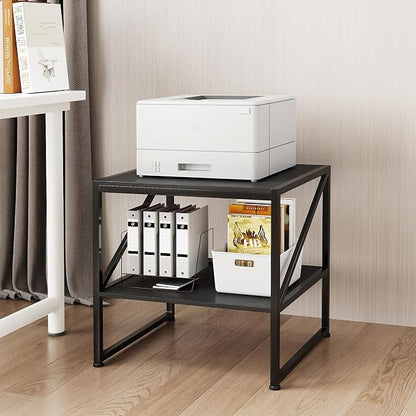 2-Tier Large Priner Stand with Storage Shelf, 20"×20" Under Desk Printer Table for Home Office, Mini Fridge Stand, End Table for Living Room, Heavy Duty Storage Rack for Scanner Fax Machine, Black