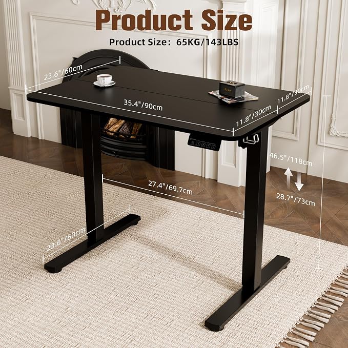 ERGOMAKER 35" Electric Standing Desk, Height Adjustable, Sit Stand Up Desk for Home Office & Computer Workstations, Memory Controller, Black